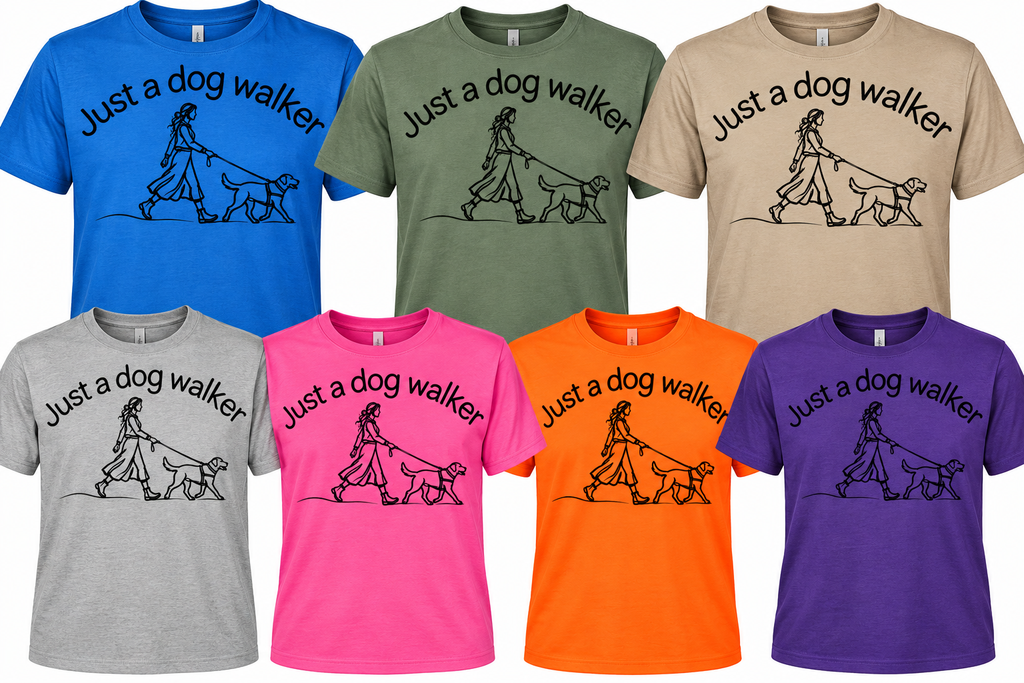 "Just a dog walker" Adult Gear (Select: Size, Sleeve and Color ONLY)