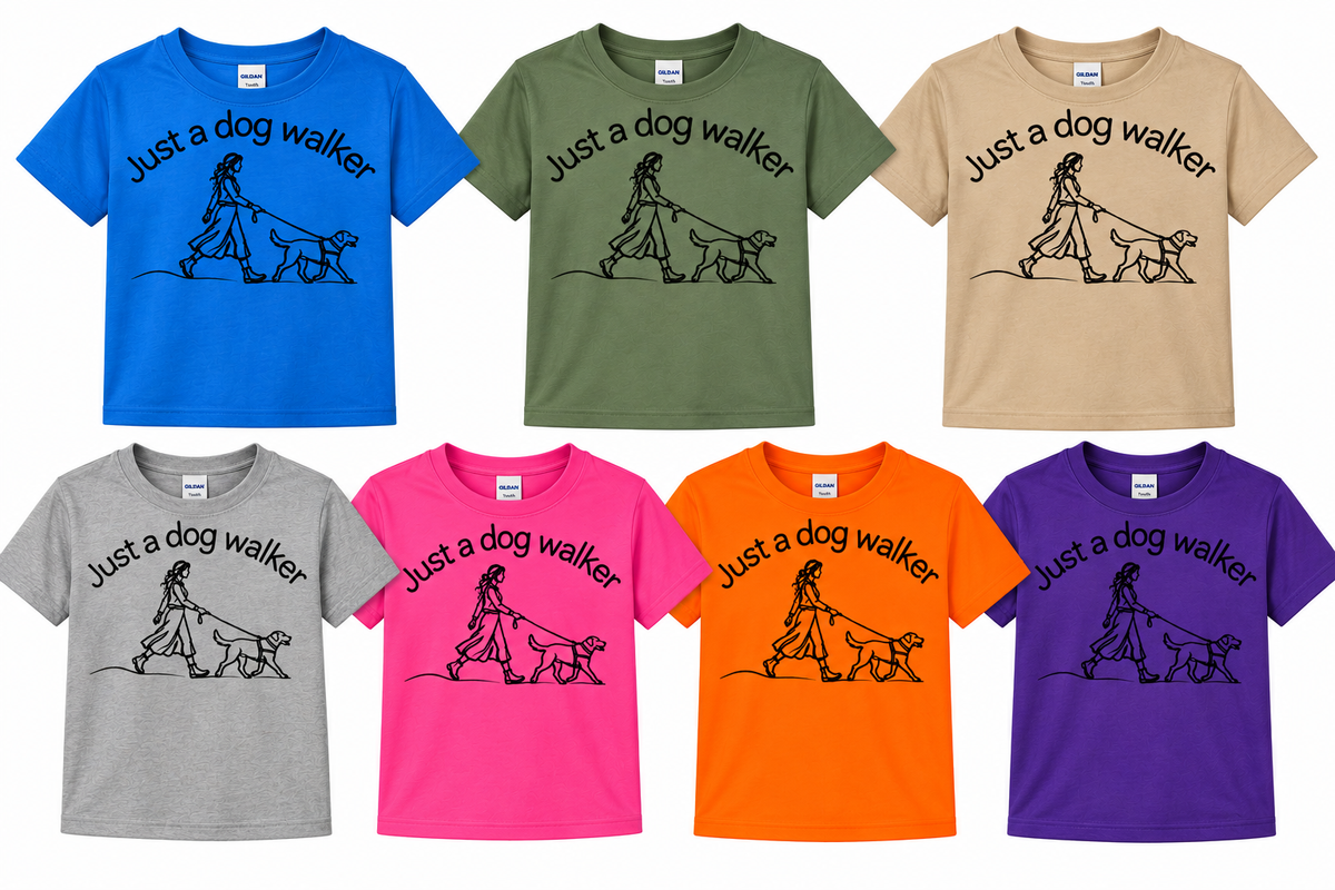 "Just a dog walker" Kids Gear (Select: Size, Sleeve and Color ONLY)